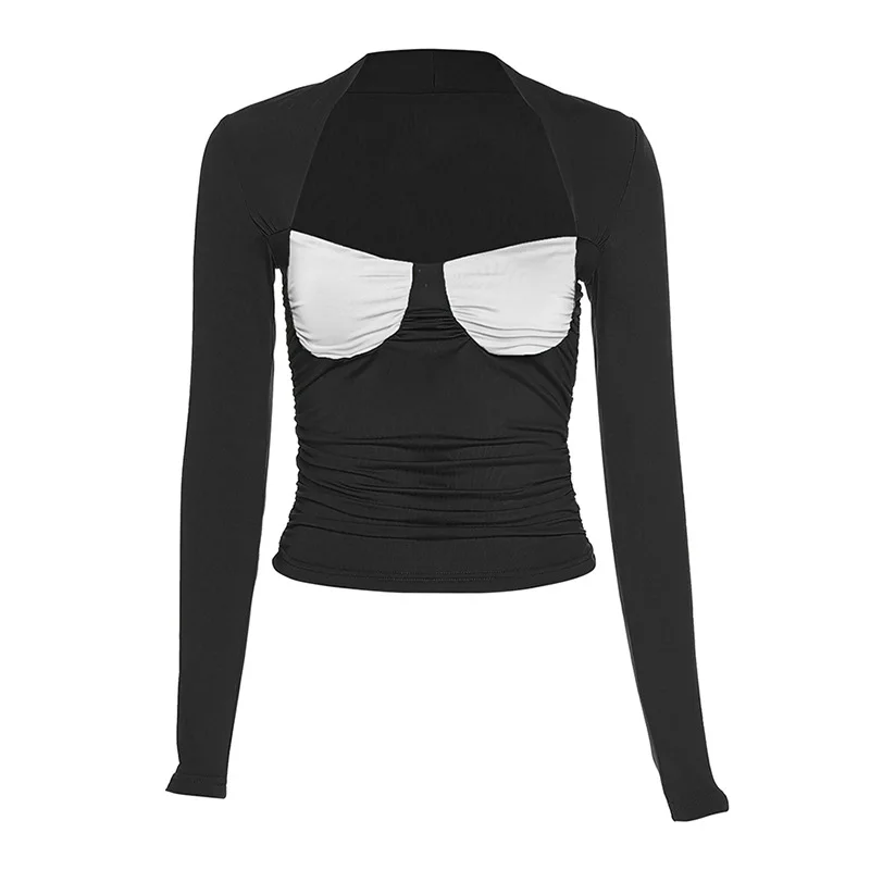 

Casual Stacked Women Patchwork Y2k Top Crop Tops Stretch Vogue Streetwear 2020 Autumn Activity Bodycon Harajuku T Shirt