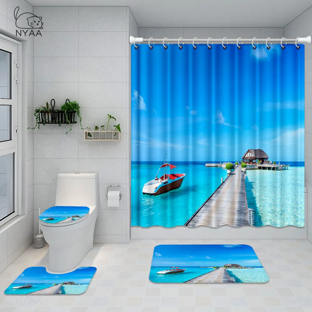 Прибрежных пляж декорации набивным рисунком душ Шторы ковер крышка Крышка для