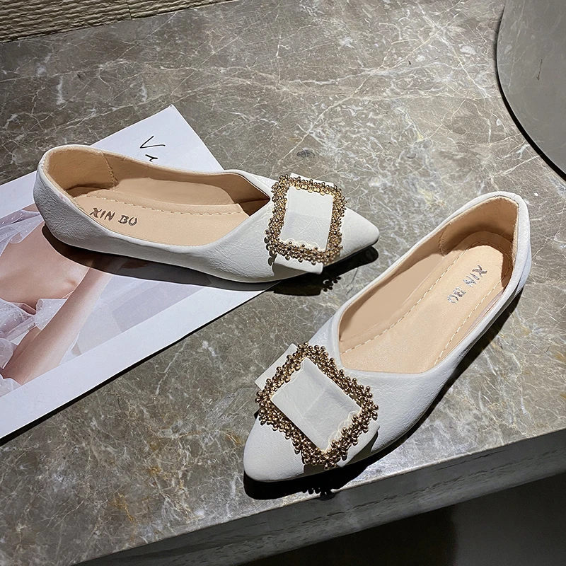 

2021 New Women's Shoes Fashion Comfortable Trend Casual Daily Solid Color PU Pointed Toe Classic Decorative Flat Shoes