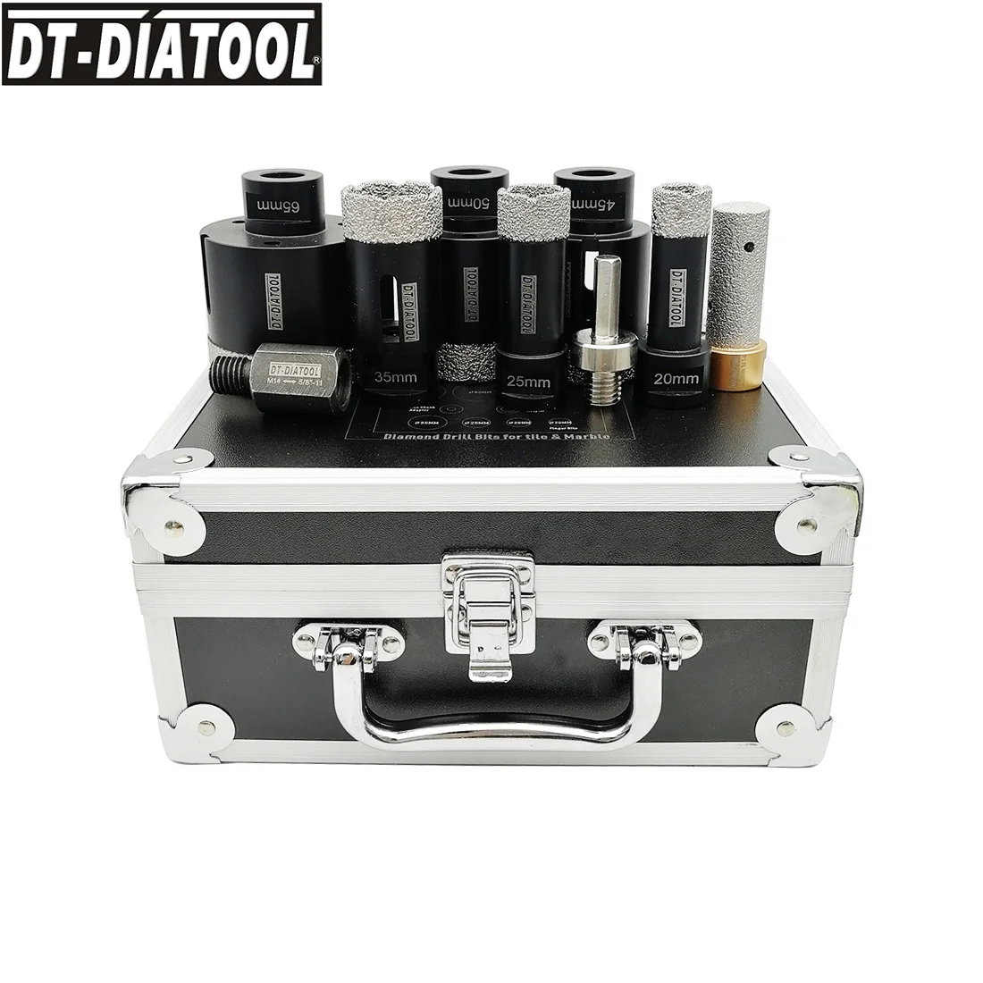 DT-DIATOOL 1set Diamond Drill Core Bits, Boxed Vacuum Brazed  M14 or 5/8-11 Mixed size Hole Saw Plus 3/8