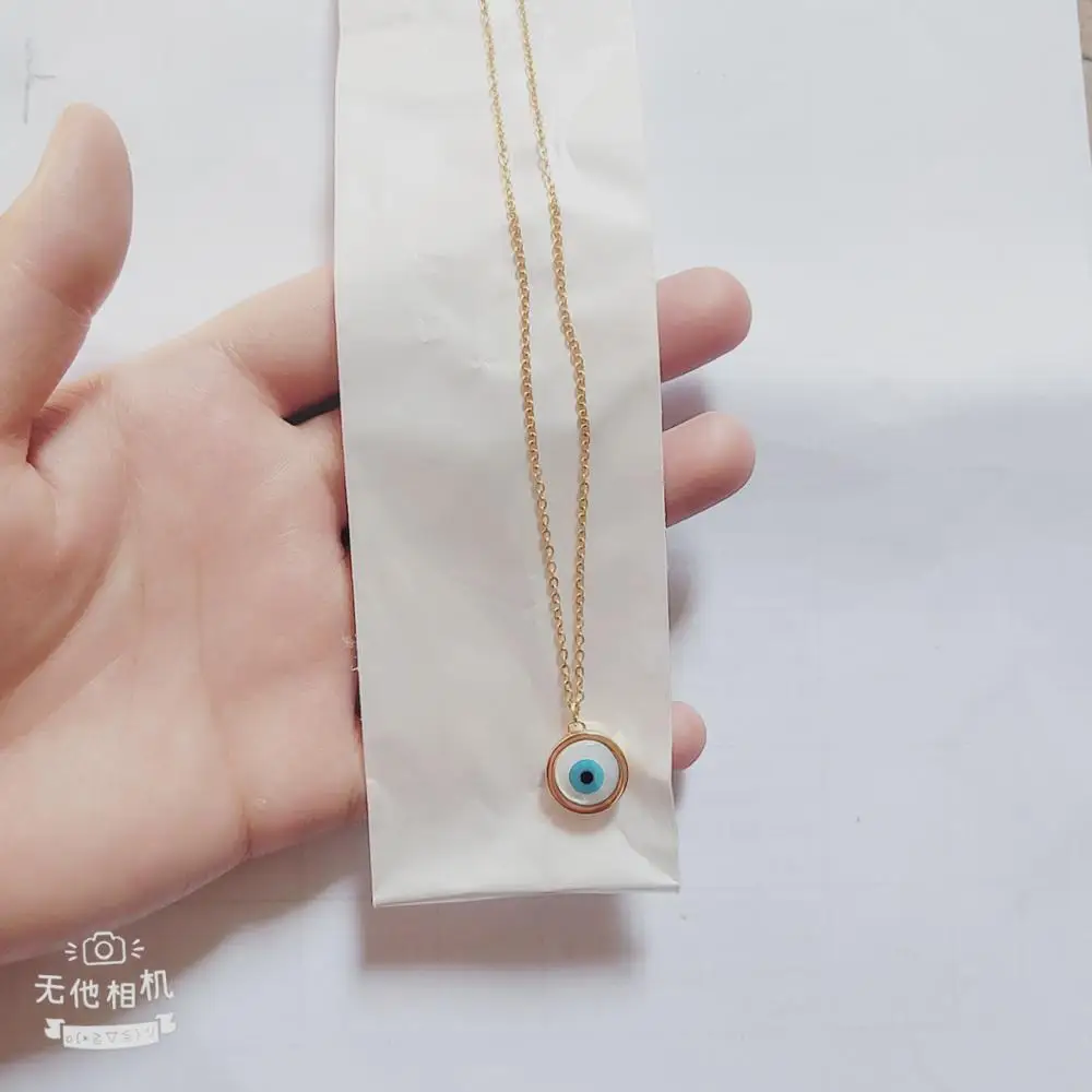 

BabyGirl Necklace New Blue Eye Opal Round Pendant Necklace Collier Party Wholesale Trendy Chains Necklace Female Party Gift