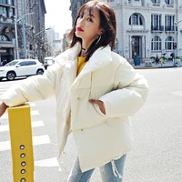 korean style 2020 winter jacket women stand collar solid black white female down coat loose oversized womens short park dropship