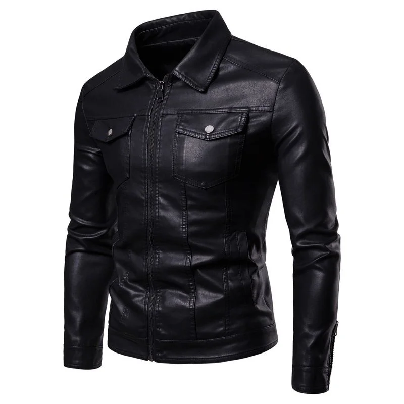 

Men Autumn Fashion Faux Leather Jackets Men Slim PU Leather Motorcycle Overcoats Male Long Sleeve Biker Zipper Coats O578