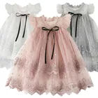 Летнее платье с цветочным рисунком для маленьких девочек, вечерние платья принцессы из тюля с цветами для детей 3-8 лет, детская одежда, повседневные платья для девочек