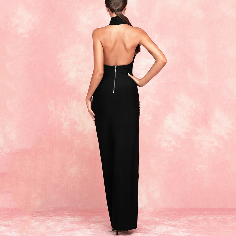 INDRESSME Новое Женское модное сексуальное длинное Бандажное платье с лямкой на шее