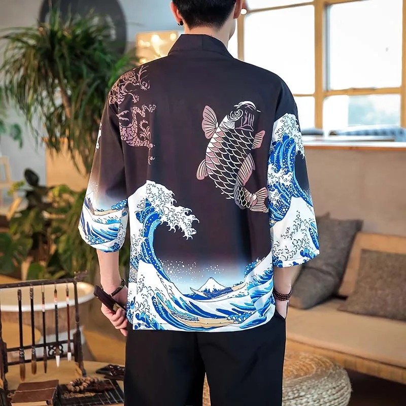 Мужской кардиган кимоно haori yukata костюм самурая пиджак рубашка ZZ0004 Одежда Азии и