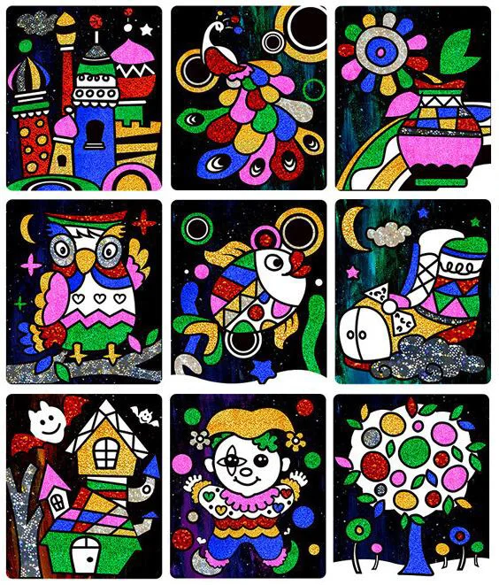

9 unids / set of cute cartoon DIY magic wticker transfer painting children's crafts LPS children's toy gifts
