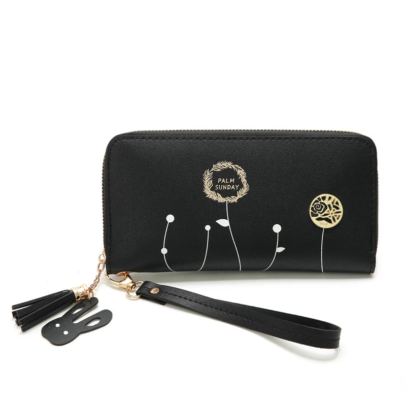 

Fashion Tassel Wallet Women Long Leather Flower Ladies Wallets Embroidered Zipper Clutch Bag Card Purse Porte Feuille Femme