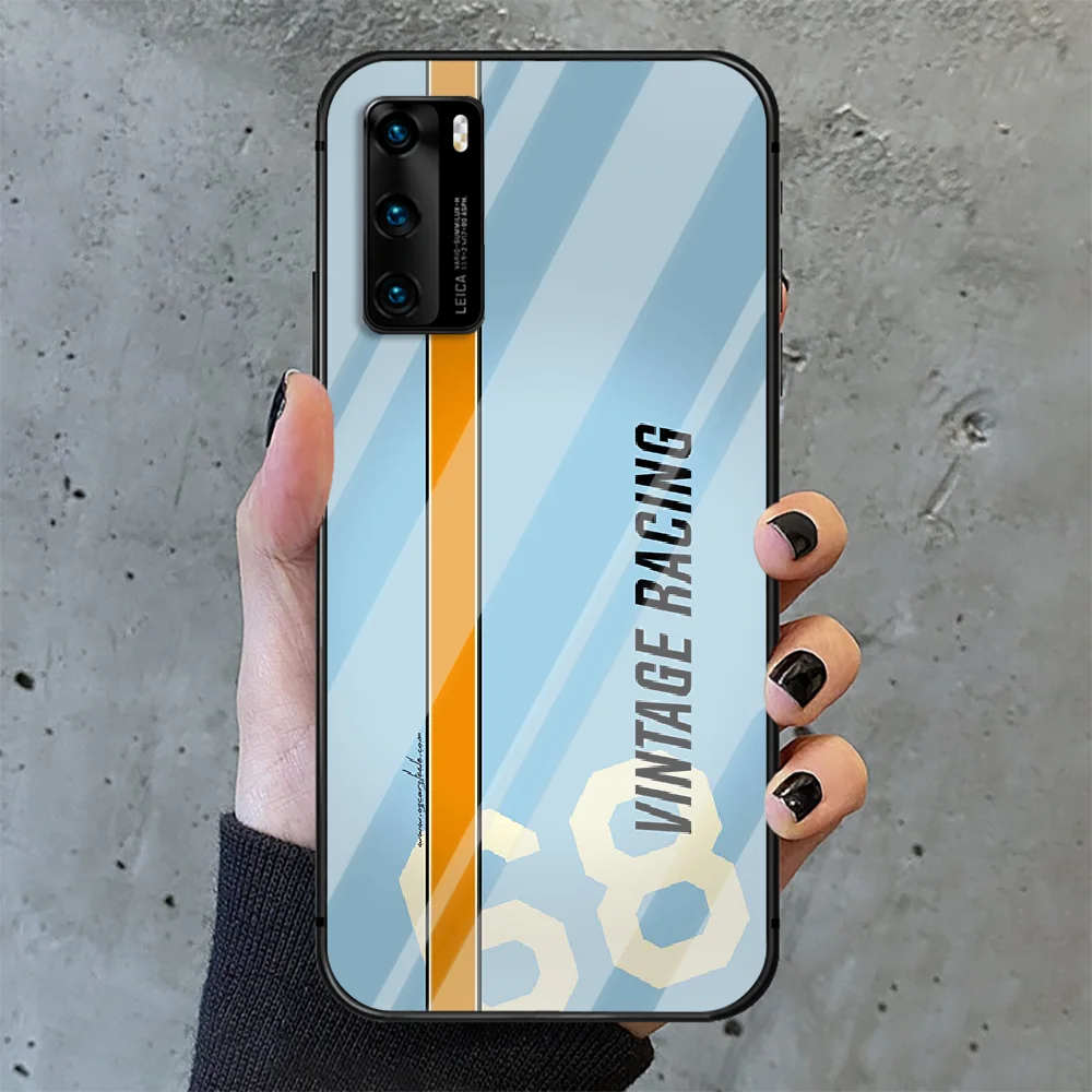 

Car Painting Racing Gulf Phone Tempered Glass Case Cover For Huawei P Nova Mate 5T 20 30 40 E Pro Lite Smart 2019 2021 Coque