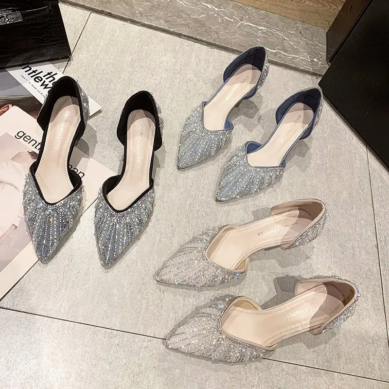

Internet Celebrity Pointed High Heel Women's Shoes 2021 New Stiletto Rhinestone Summer Ins Tide Fairy Style Classy Shoes A707