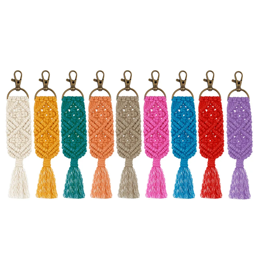 

Tassel Handmade Fish Tail Bag Macrame Wooden Beads Tie Bohemian Hanging Keychains key Holder Women Jewelry