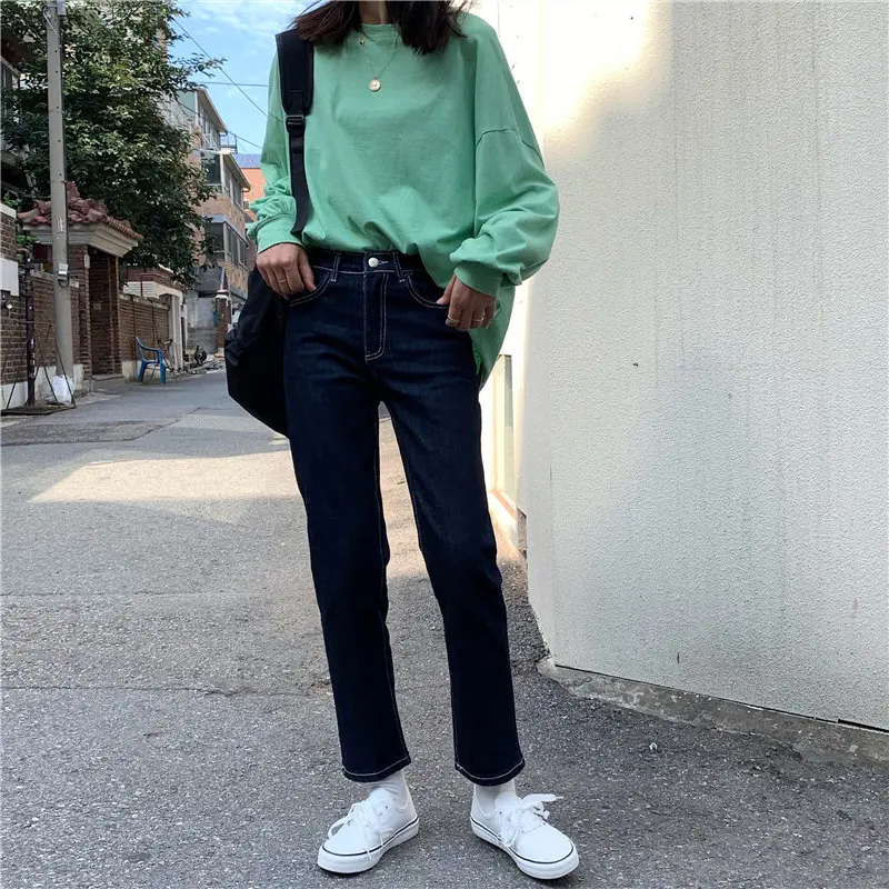 Винтажная уличная одежда HziriP Стильные повседневные универсальные прямые синие