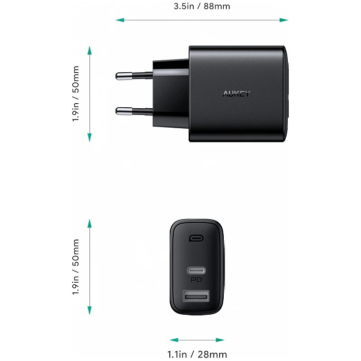 Зарядное устройство Aukey Dual Port 12W + Type-C PD 20W PA-F3S | Электроника
