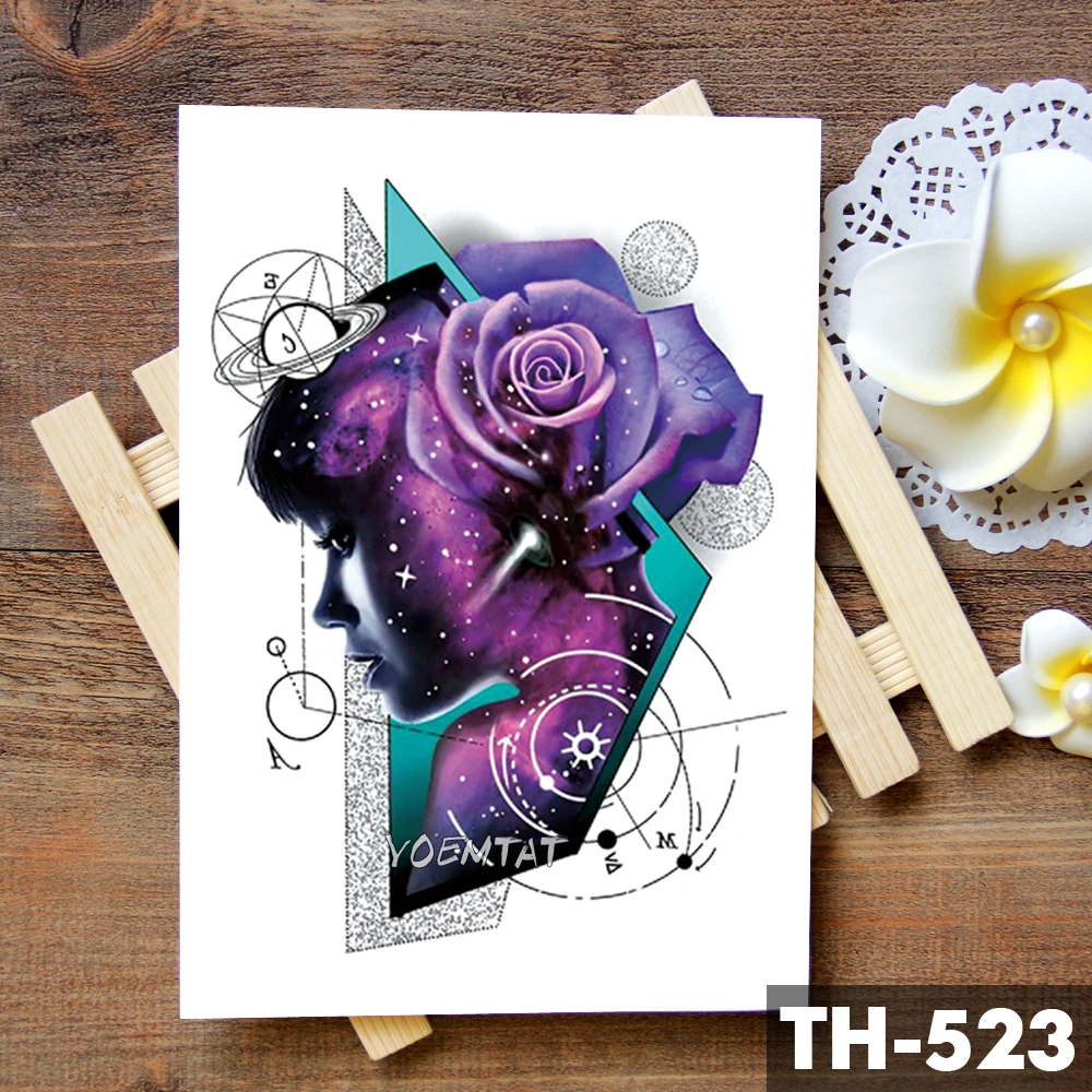 Водостойкая Временная тату-наклейка розовая Галактика звездное небо для девушек