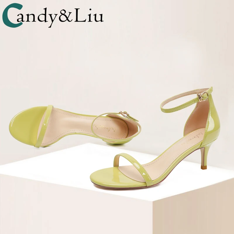 

2021 Summer New Small Fresh Skirt Yellow Fairy Wind High-heeled Shoes with Stilettos and Open Toe Middle Heel Sandals