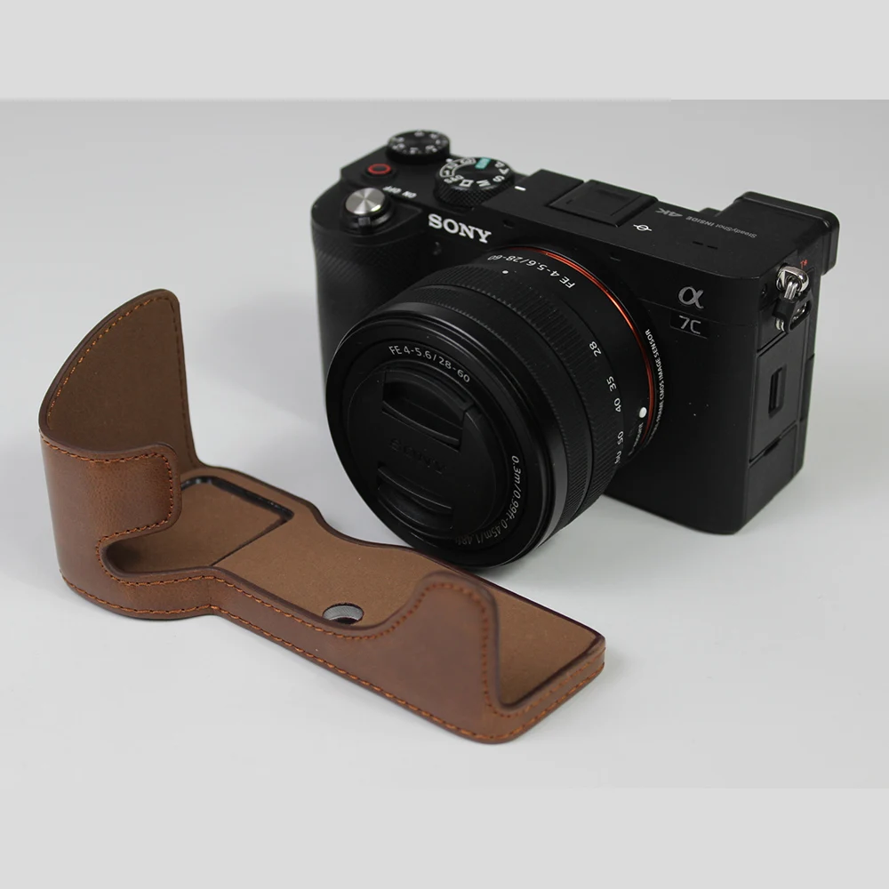 PU Leather Camera case Cover For Sony A7C Alpha 7C ILCE-7C Half Bag Body Set Accessories with battery bottom opening | Электроника