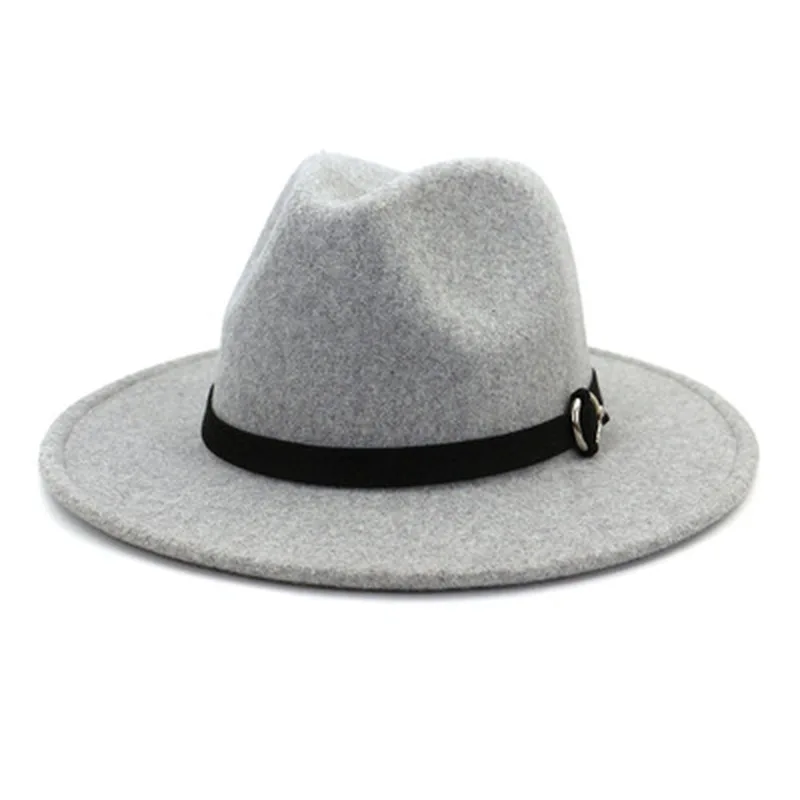 

wool hats men women solid wide brim with belt designed fedora women hats warm luxury dress formal grey white felted wool hat men