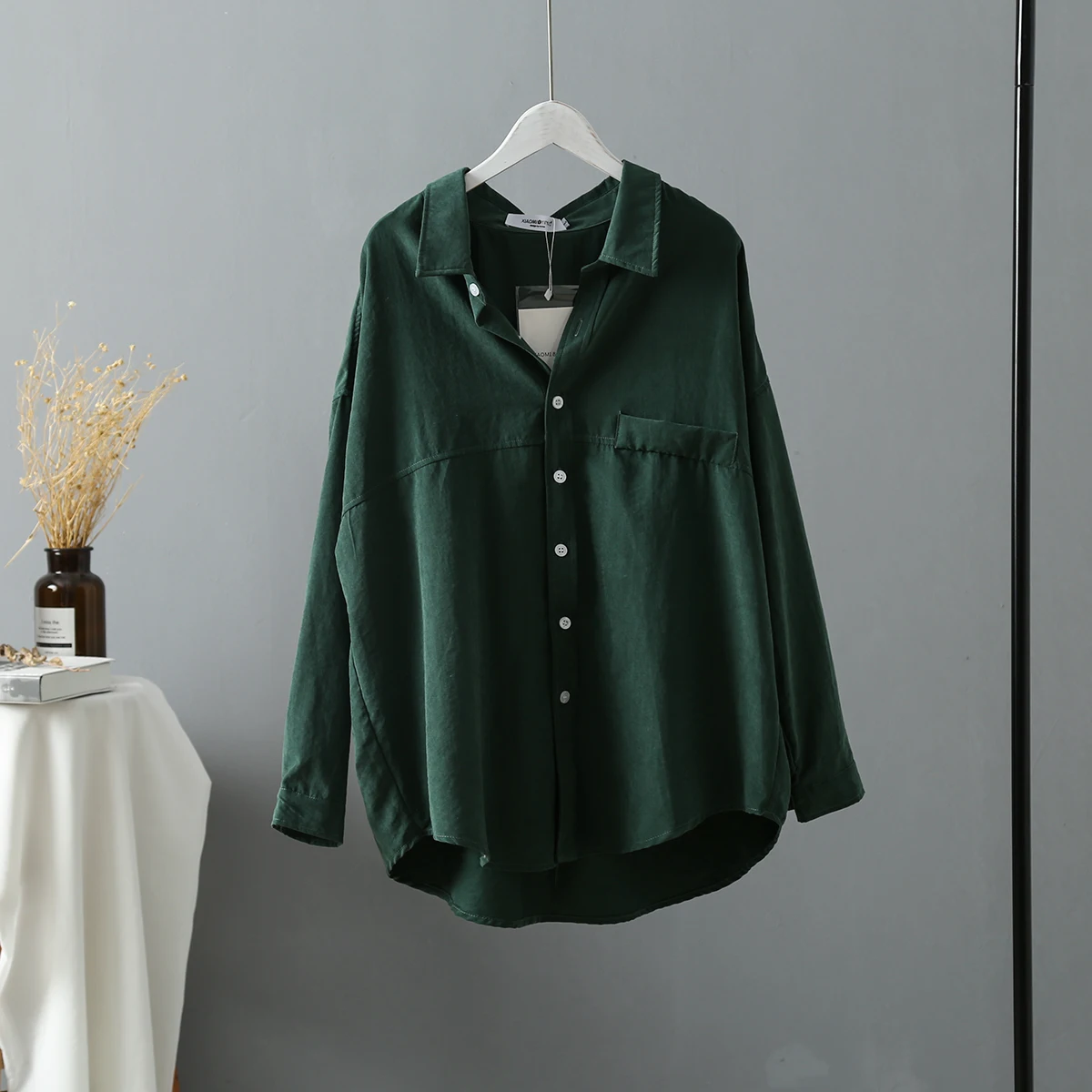 Модные свободные однотонные женские рубашки Blusas Mujer De Moda Весна Осень Новые темно-зеленые женские блузки с длинным рукавом Топы 6720 50