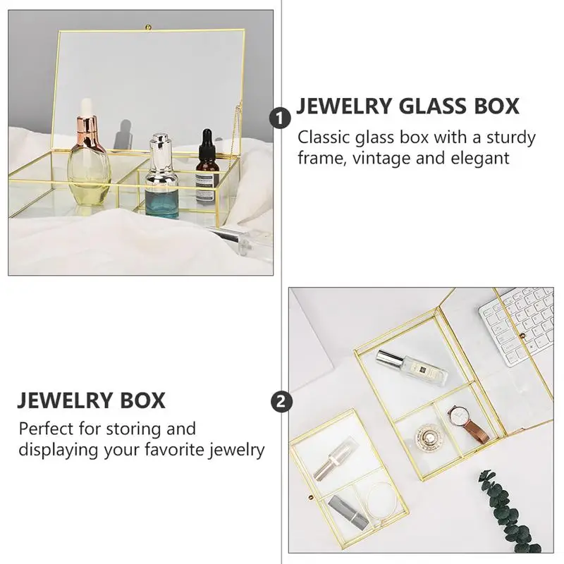 

Glass Jewelry Box Jewelry Display Case Container Desktop Lipstick Box - Size S