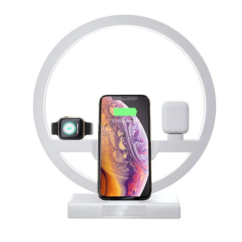 3 в 1 настольная лампа быстрая QI Беспроводная зарядная док-станция для Apple Watch Airpods