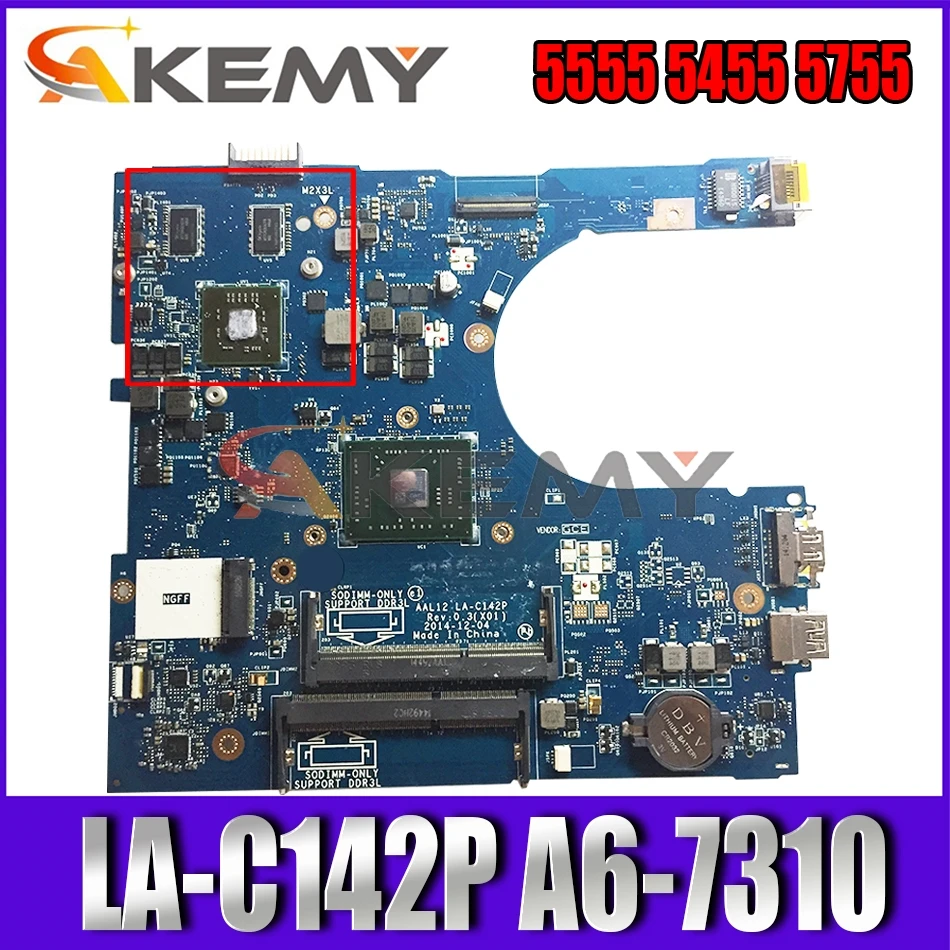 

CN-09J3FV 9J3FV для DELL INSPIRON 5555 5455 5755 Материнская плата ноутбука AAL12 LA-C142P REV: 1,0 (A00) A6-7310 материнская плата 100% тестирование