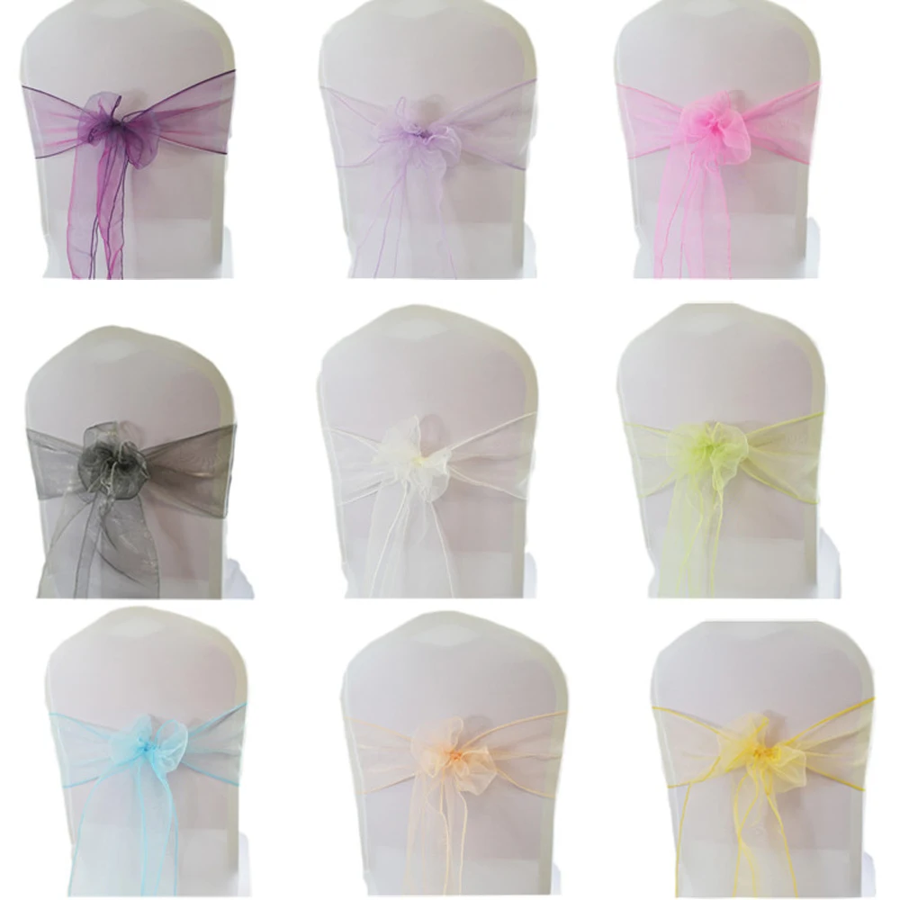 Silla de Organza con nudo para boda, decoraci&oacute;n chiavari, banda para silla, banquete, Fiesta en casa, Hotel, decoraci&oacute;n con lazo, 50 Uds.-0