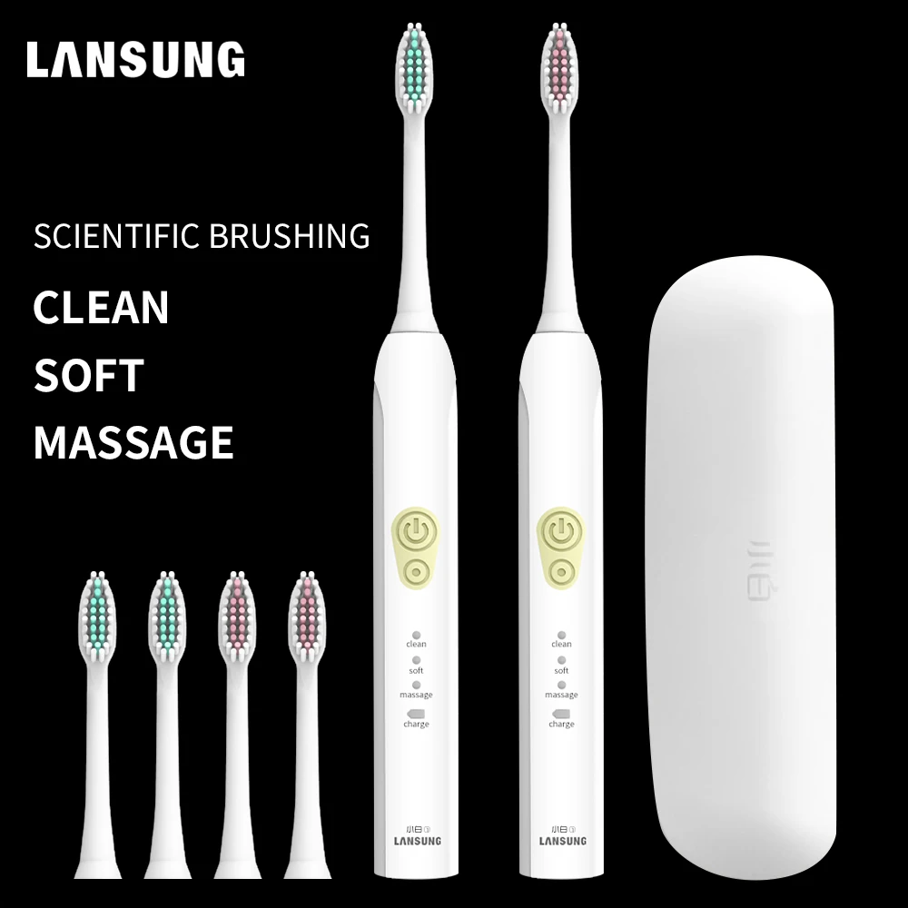 LANSUNG, звуковая электрическая зубная щетка, автоматическая зубная щетка, ультра Звуковая, 4 шт, сменные насадки для зубных щеток, для взрослых, для чистки, отбеливания