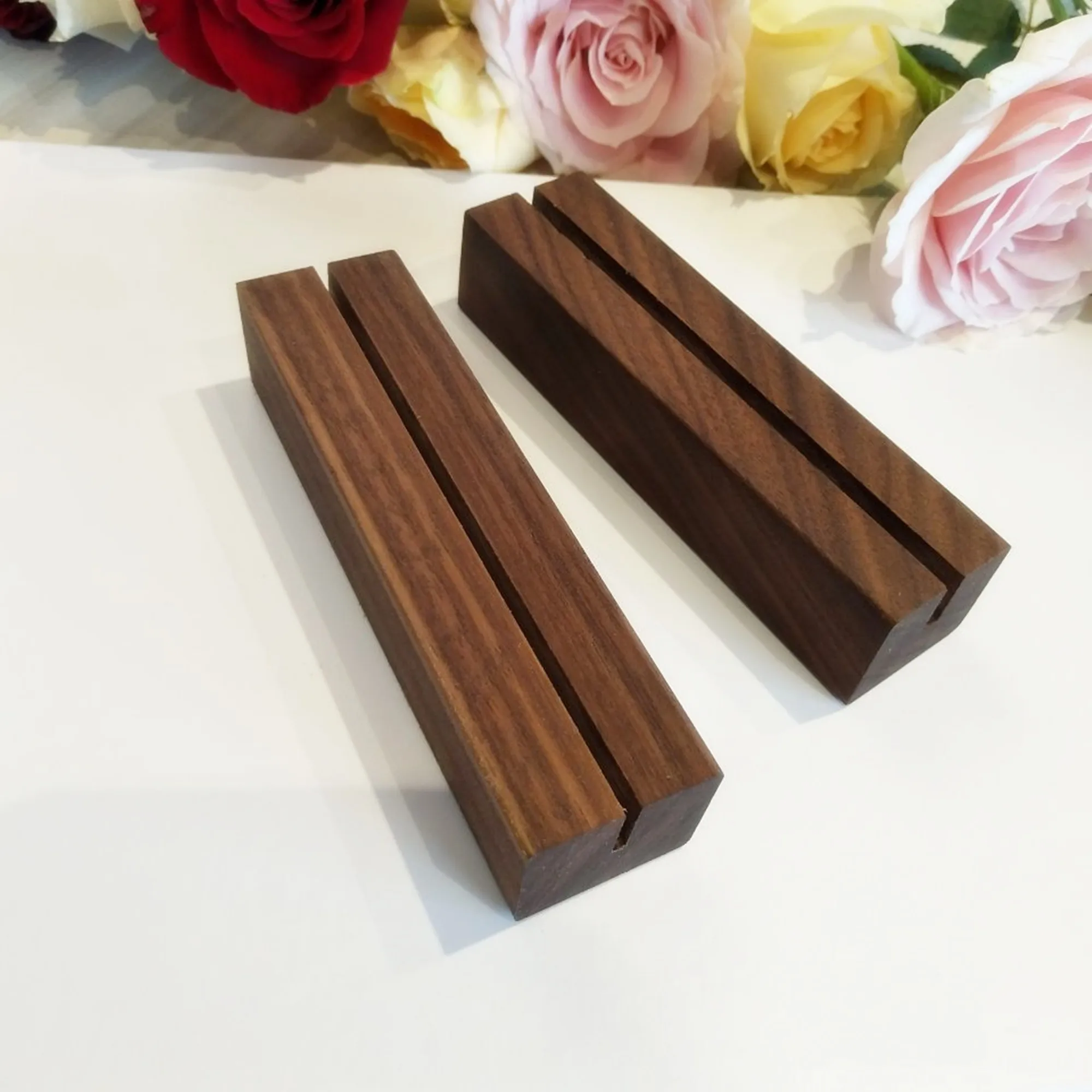 2PCS Walnut Wood Stand,Retail Signage Holder,Place Card, Business Card Holder,Rustic Acrylic Sign Holders