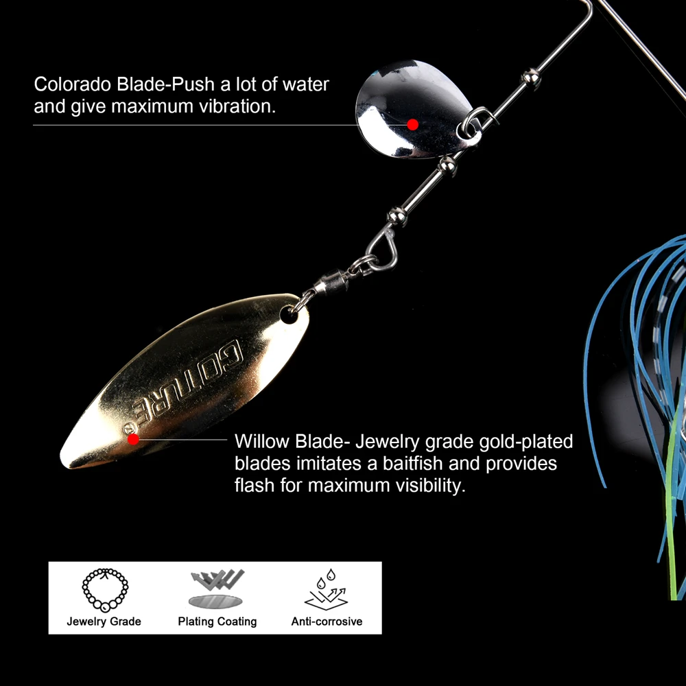 Goture New Spinner Bait 10g 14g Fishing Lure 3D Eyes Tandem Willow + Colorado Bladed Spinnerbait Buzzbait For Bass Fishing
