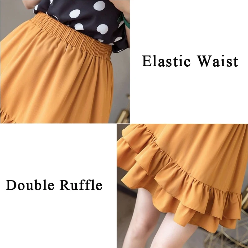 

Skirts Women Summer Mini Solid Ruffles High Waist A-Line Loose Chiffon 4 Colors Preppy Style Lovely Students Simple New Hot Sale
