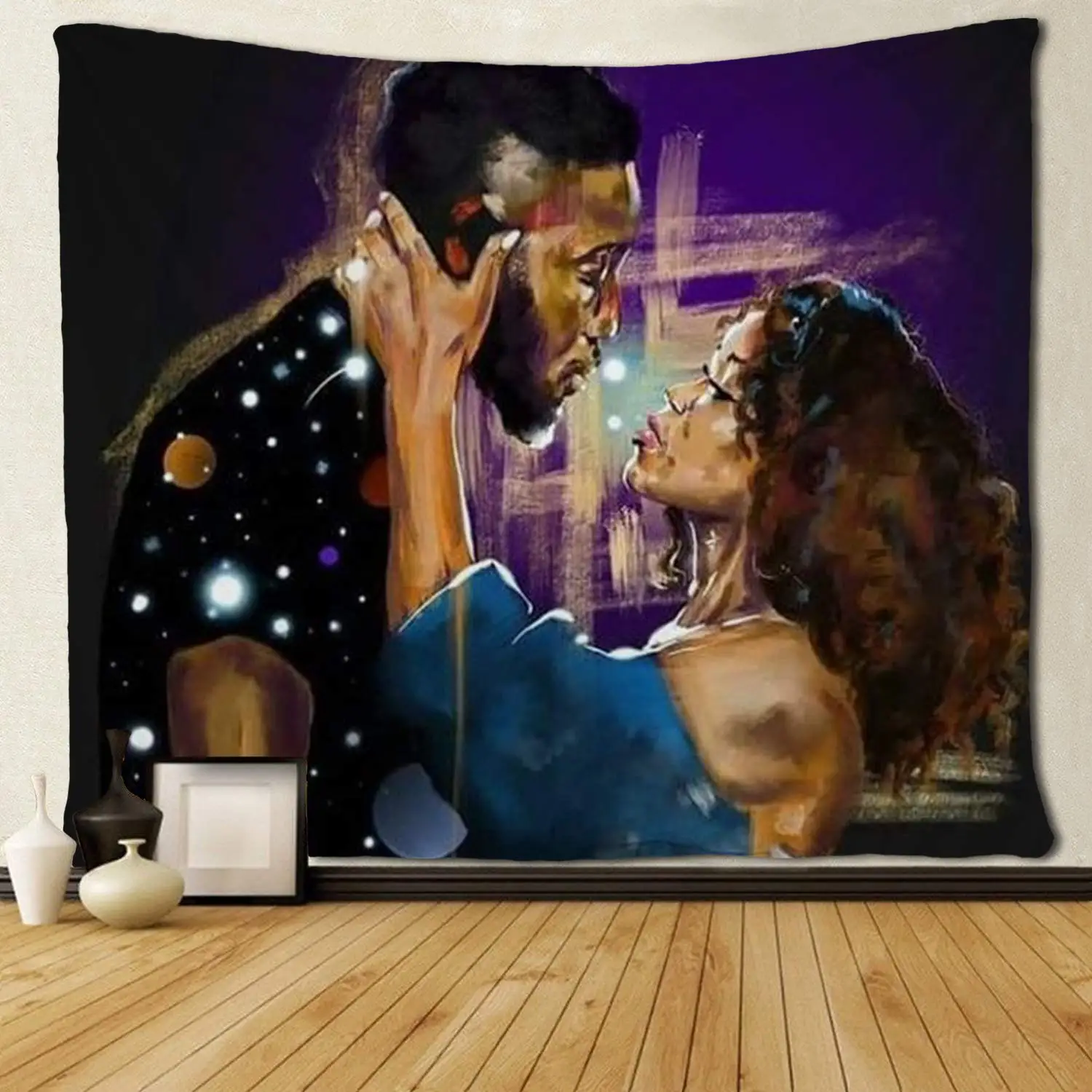 Черный художественный Афро-американский парный поцелуй гобелены хиппи