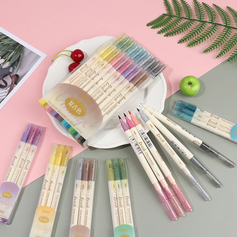 Набор двойных маркеров 3 шт. в стиле ретро | Канцтовары для офиса и дома