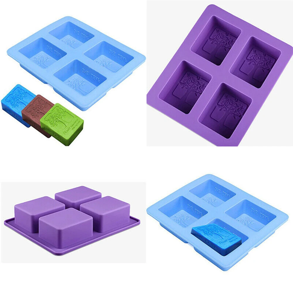 1 шт креативное Дерево Узор прямоугольная силиконовая форма для мыла 4 отверстие