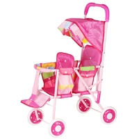 simulation doll double seat trolley girls toy children foldable hand push baby doll stroller pretend play doll accessories 3699