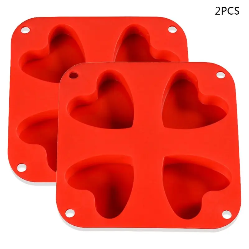 

2pcs 4 Cavity Heart Shaped Silicone Mold Cake Muffin Chocolate Pan Tray Baking W0YD