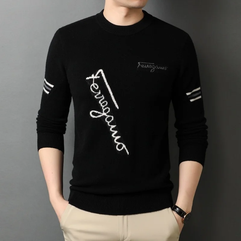 

Hengyuan details 2021 winter men's sweater round neck trend pure wool sweater slim fit thickened middle neck bottoming shirt