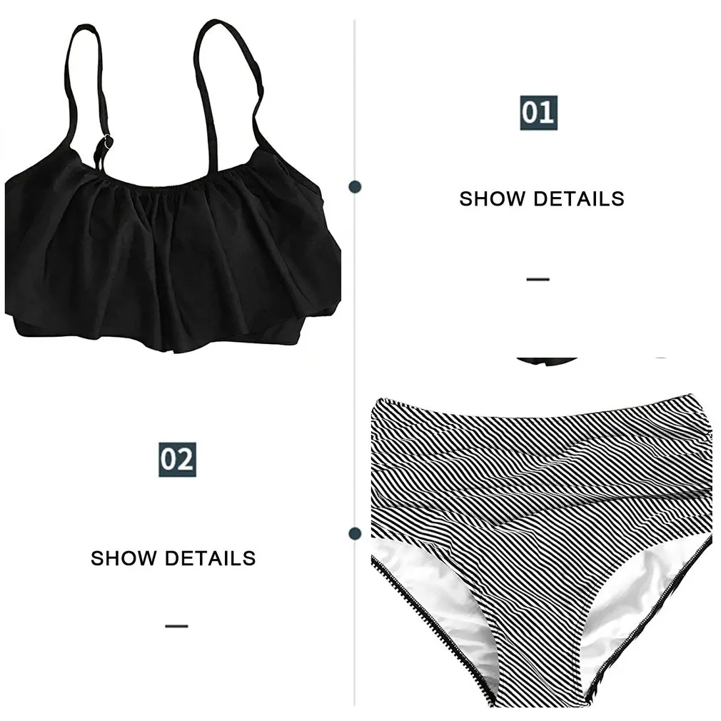 

2021 Split High Waist Bikini Double-layer Ruffled Swimsuit One-shoulder Bikini High Waist Off-shoulder Pleated Durable Swimsuit