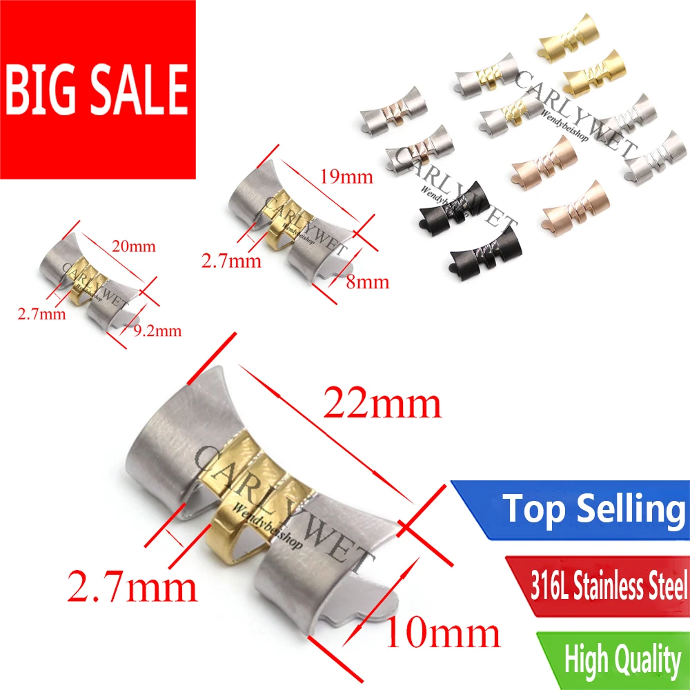 

CARLYWET 13 17 19 20 22mm New Stainless Steel Gold WatchBand Bracelet Middle polished Curved end Parts 2pcs for strap Rolex