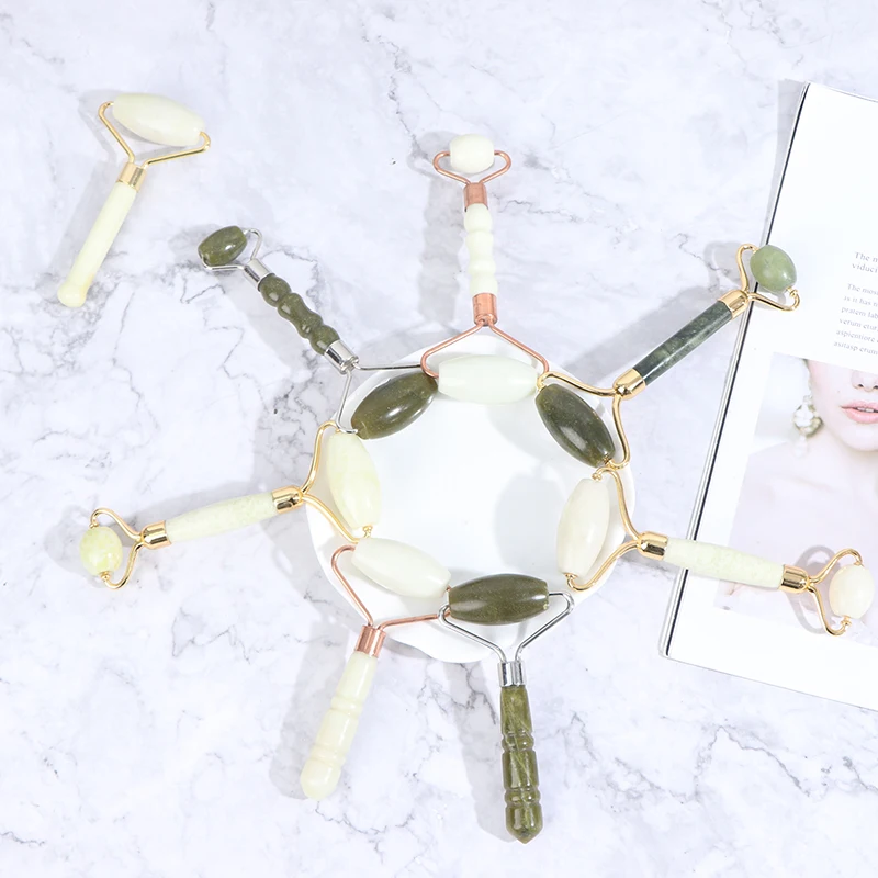 

Двойные головки нефритовый ролик-массажер для лица зеленый природного камня нефрита тела Красота уход за кожей для похудения для улучшения...