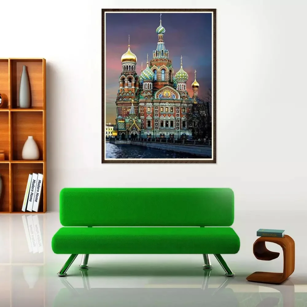 

NewDIY5D diamond painting landscape castle woman complete set of round diamond cross stitch print bedroom living room mural gift