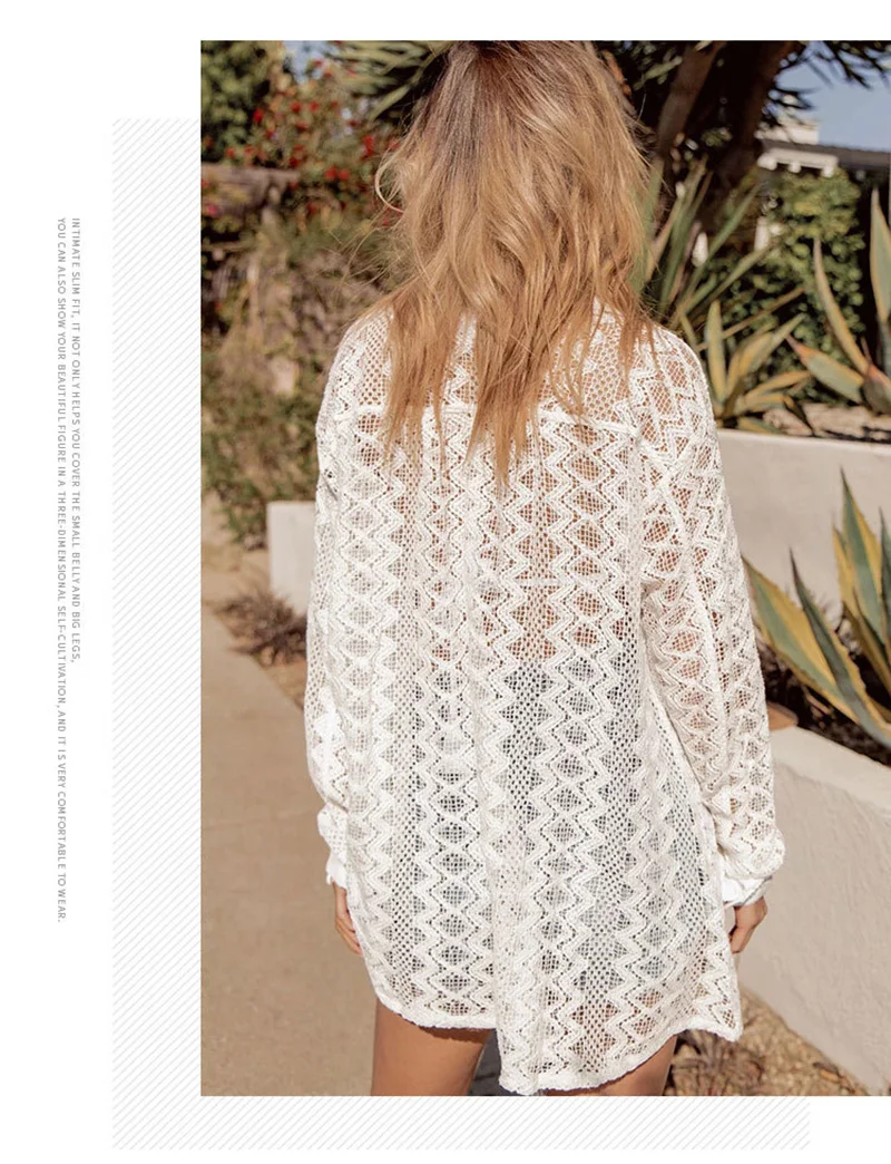 Fitshinling Lace Beach Cover Up Swimwear Hollow Out Sexy Hot Slim White Bikini Outing Tops Bohemian Holiday Swimsuit Sale | Женская