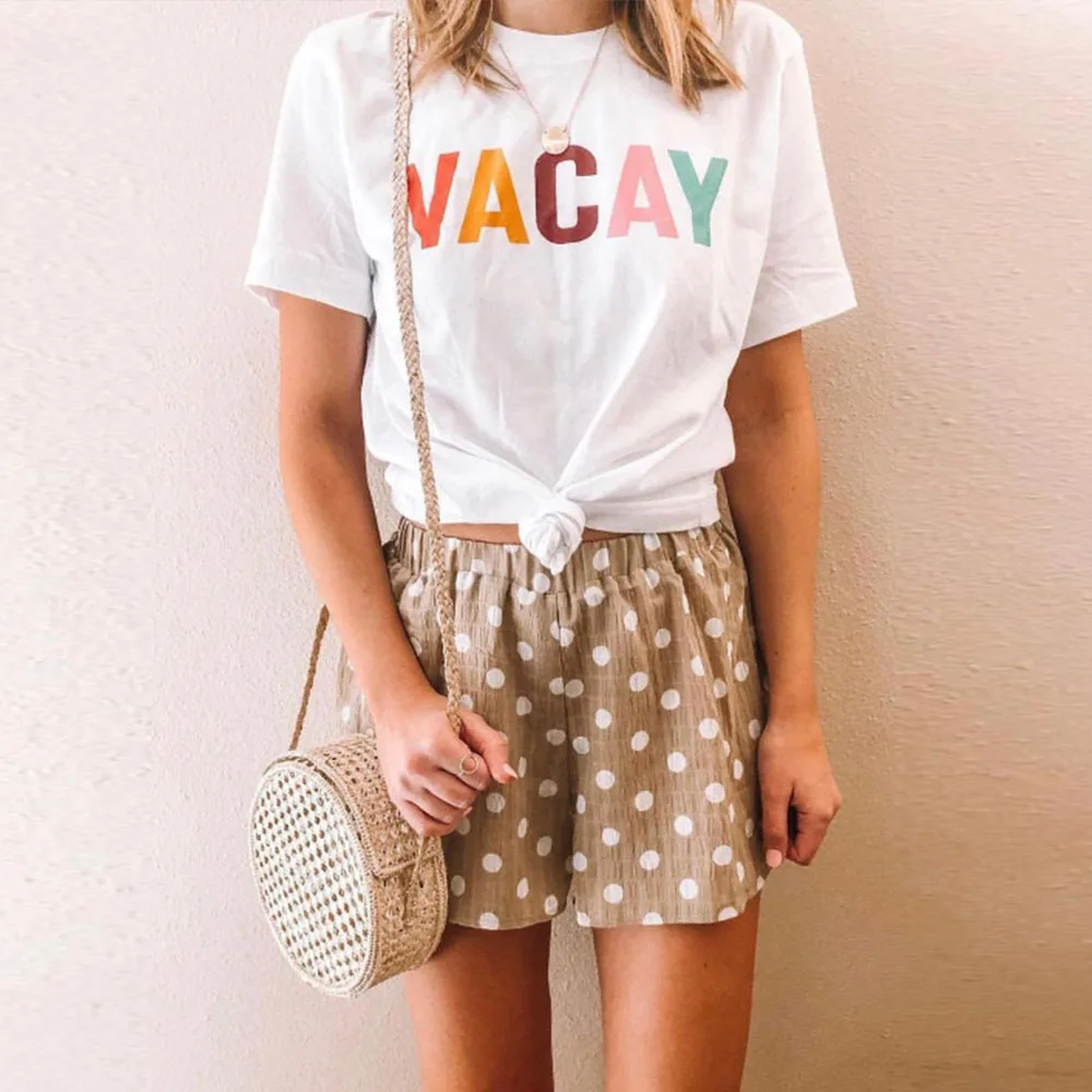 Женская футболка с коротким рукавом белая Повседневная буквенным принтом лето