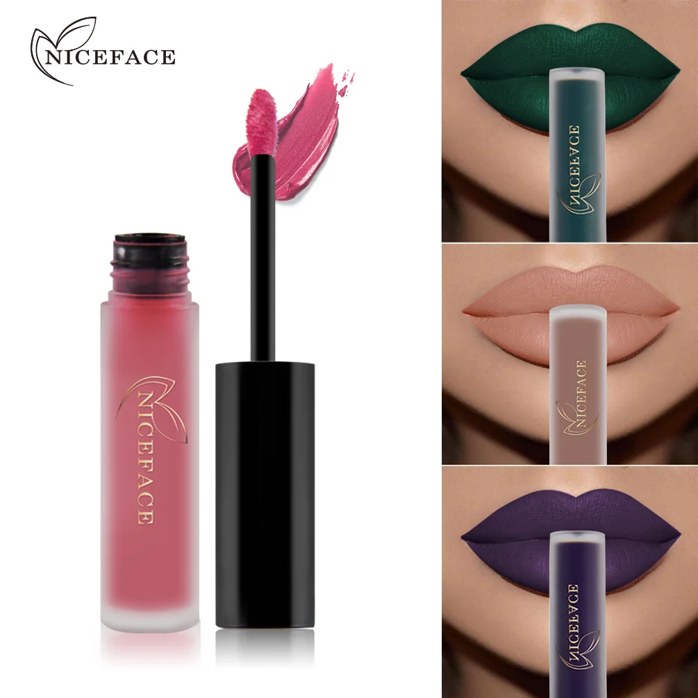 NICEFACE Lip Gloss 34 Colors Velvet Nude Matte Lipstick Liquid Tint Cream Pigment Long Lasting Silky For Makeup Lipgloss | Красота и