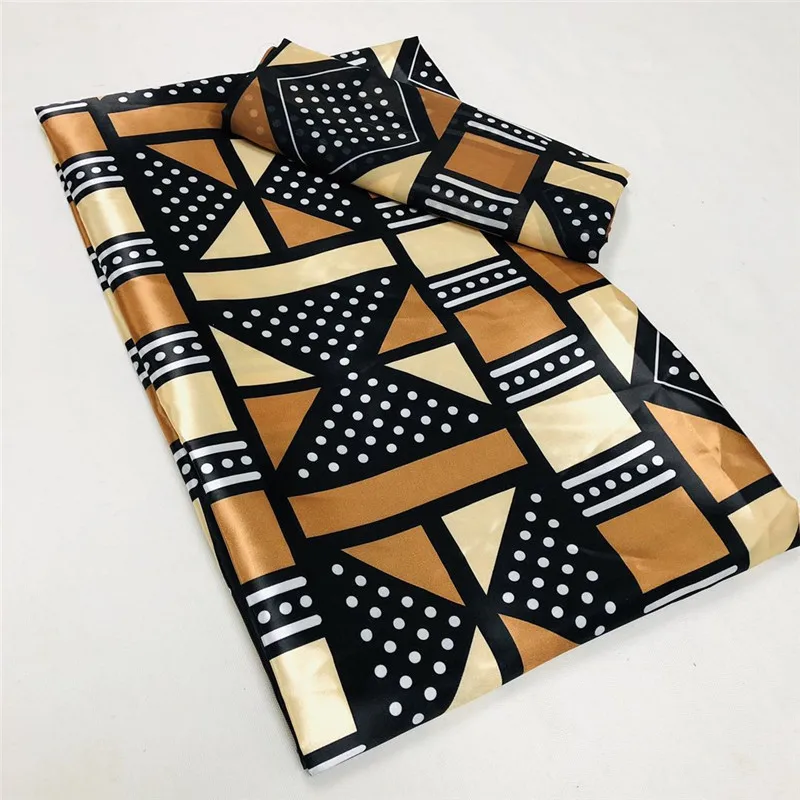 Latest african wax pattern satin silk fabric for dress creative Digital print wax satin silk fabric 4+2 yards/lot  XM101401