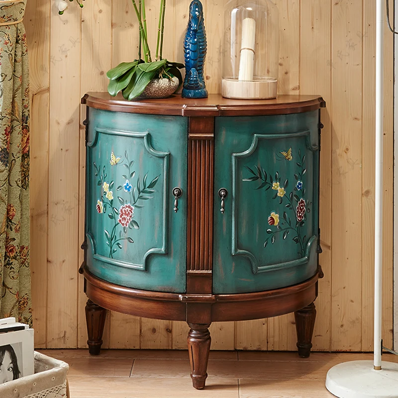 

zq Retro Painted Aisle Cabinet Arc Curio Cabinet European Style Entrance Cabinet Wall Locker