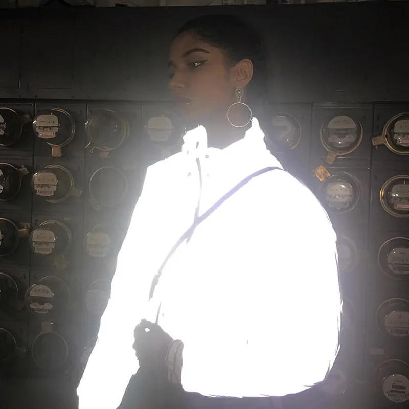 Reflective Short Coat Oversized Ins Reflective Padded Coat Jacket Fashion Street Style Crop Jacket Women's Clothing Fall/winter