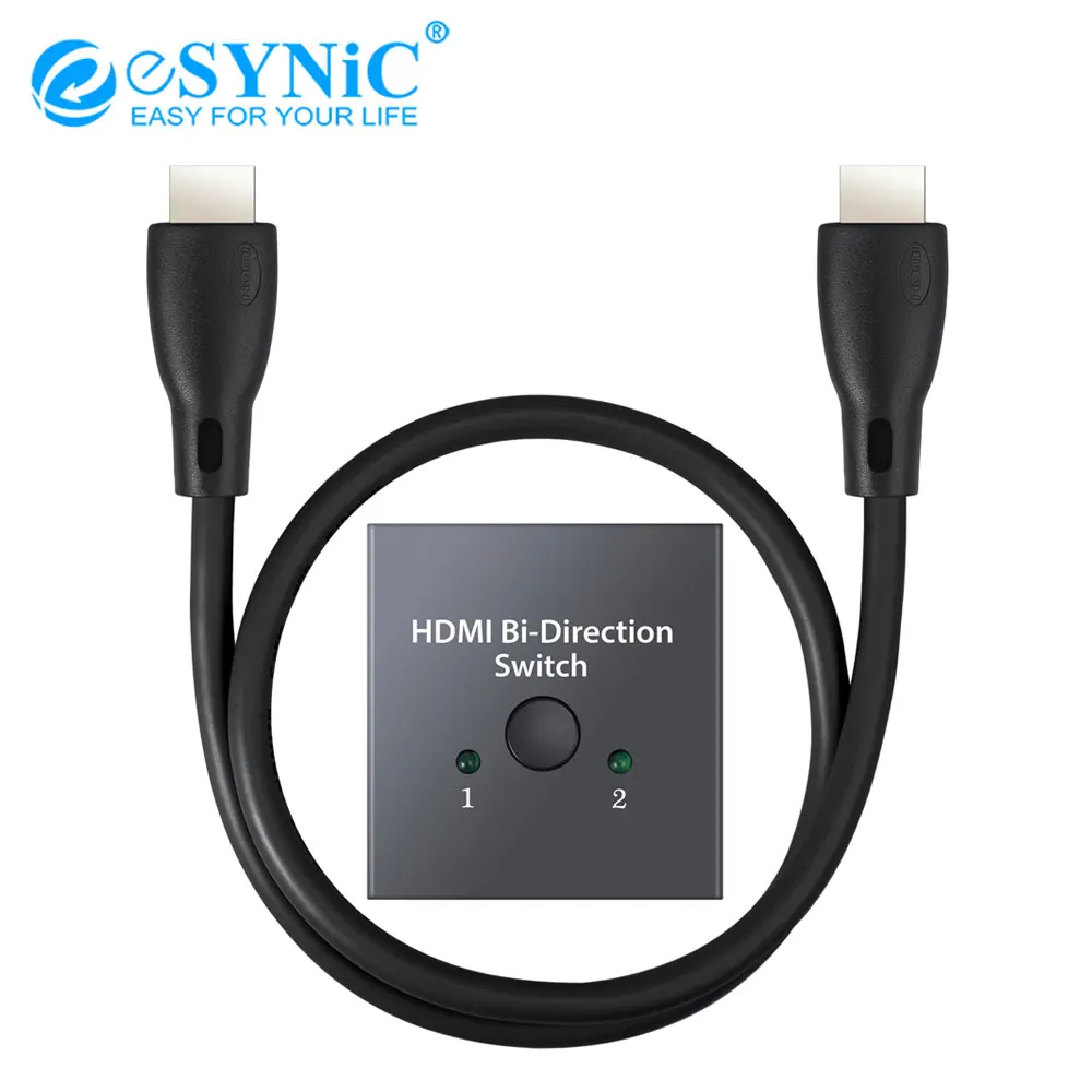 ESYNiC 2 порта HDMI коммутатор 1x2 двунаправленный переключатель концентратор для HDTV Blu