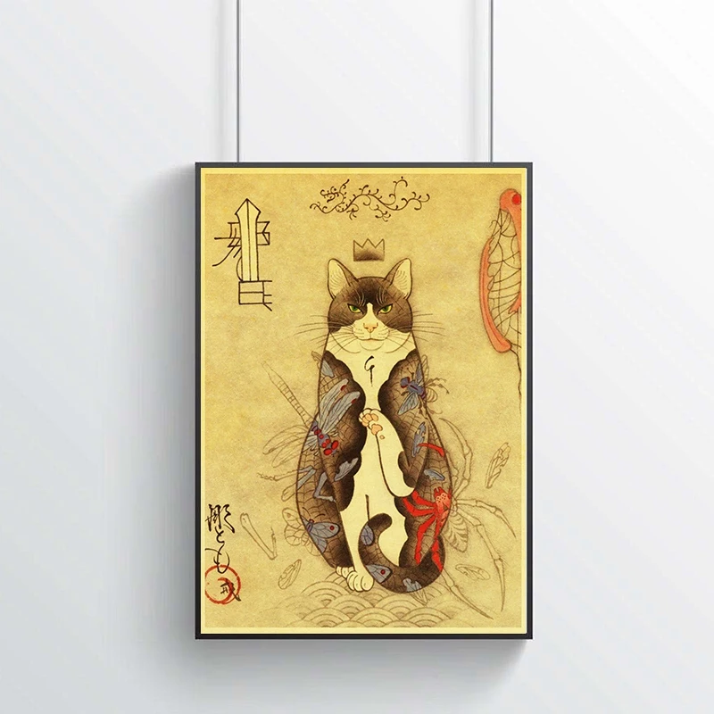 Японская кошка самурая искусство печать на стене картина для гостиной спальни