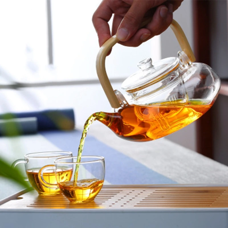 

Glass Teapot Heat-Resistant Teapot Boiling Teapot Thickened Bamboo Handle Teapot Household Tea Set