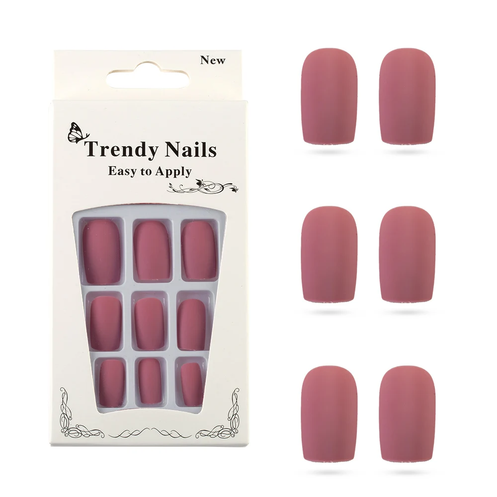 

24pcs/box Matte Square False Nail Short Round Full Cover Acrylic Fake Nails Tip DIY Beauty Manicure Tools Accessories